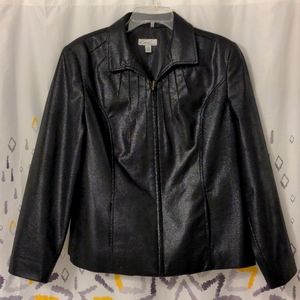 Kim Rogers Black Faux Snakeskin Zip Front Lightweight Jacket, Size 12